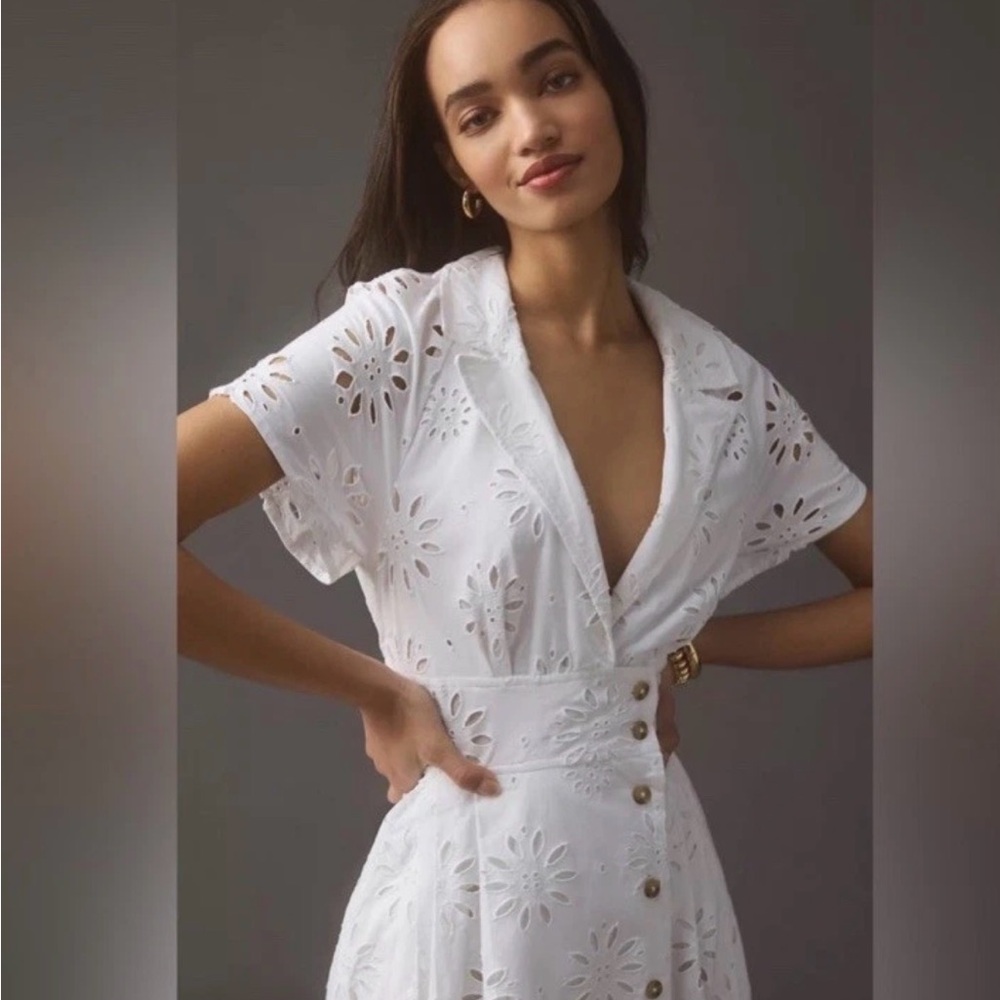Anthropologie Eyelet Midi Shirt Dress - Picture 6 of 9